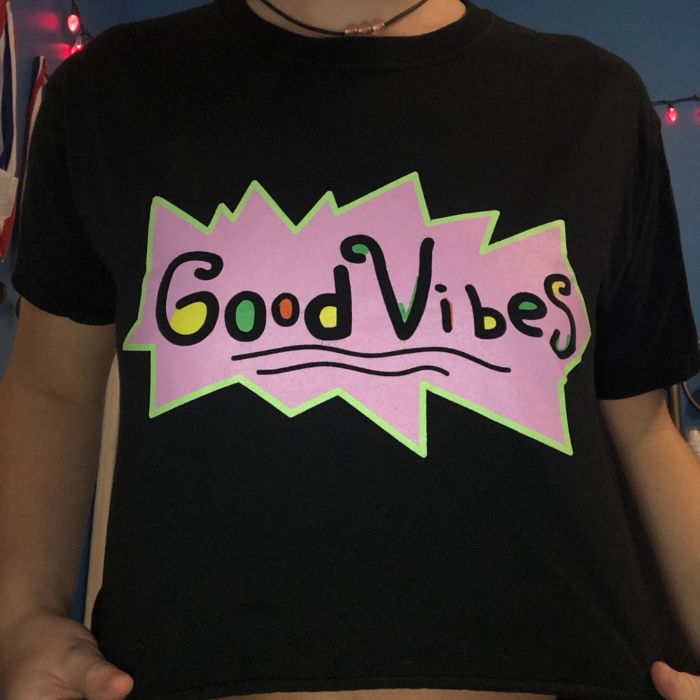Black crop top with retro writing